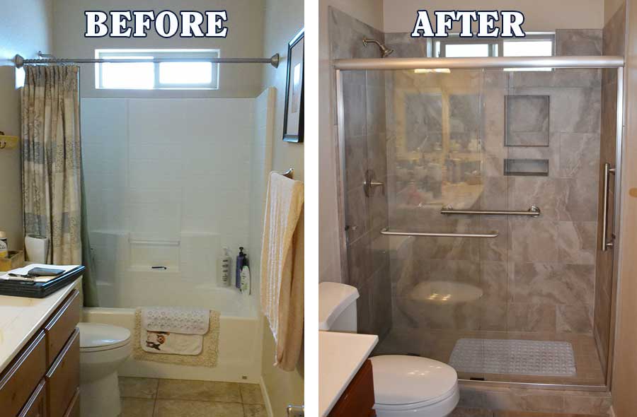 Before and after a shower remodel